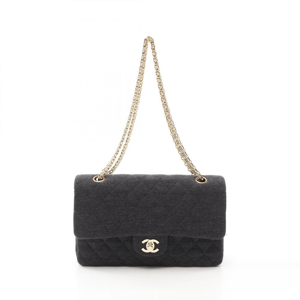 Chanel Matelasse Double Flap Shoulder Bag Jersey Gray